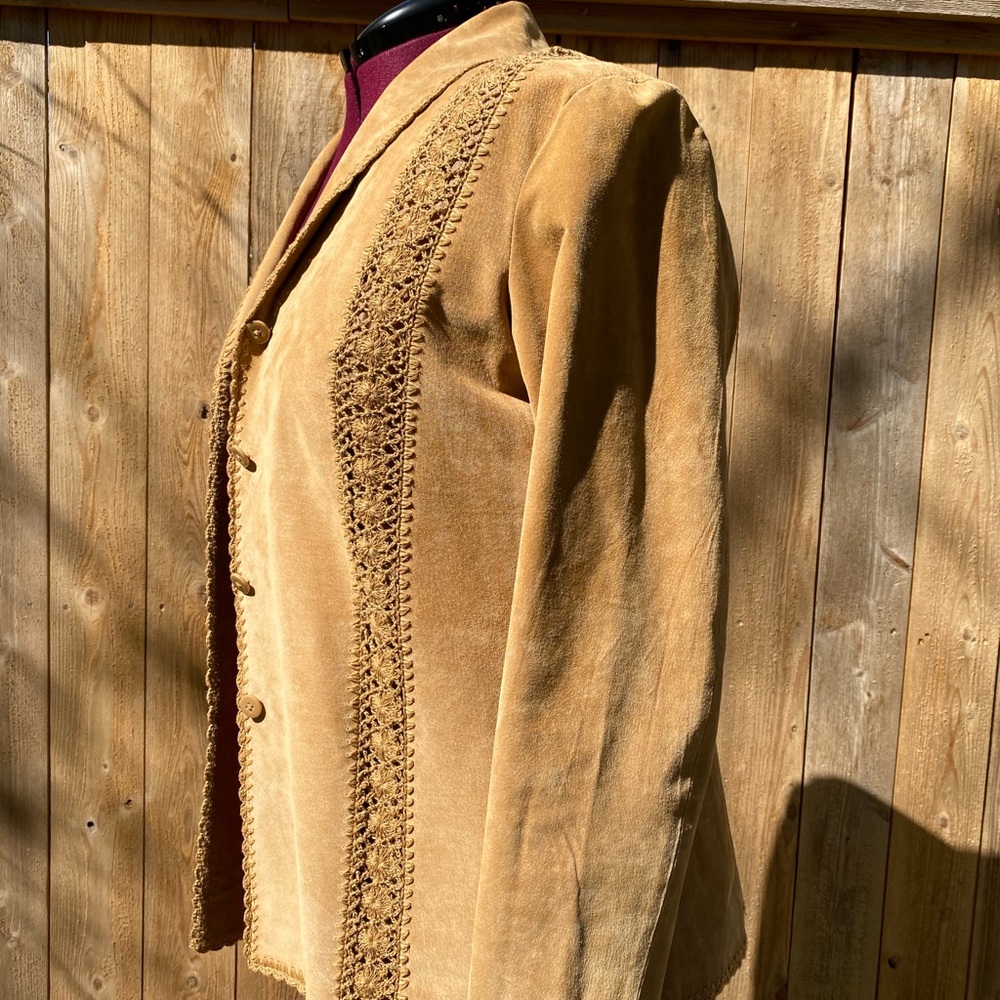 Coldwater Creek suede & crochet jacket